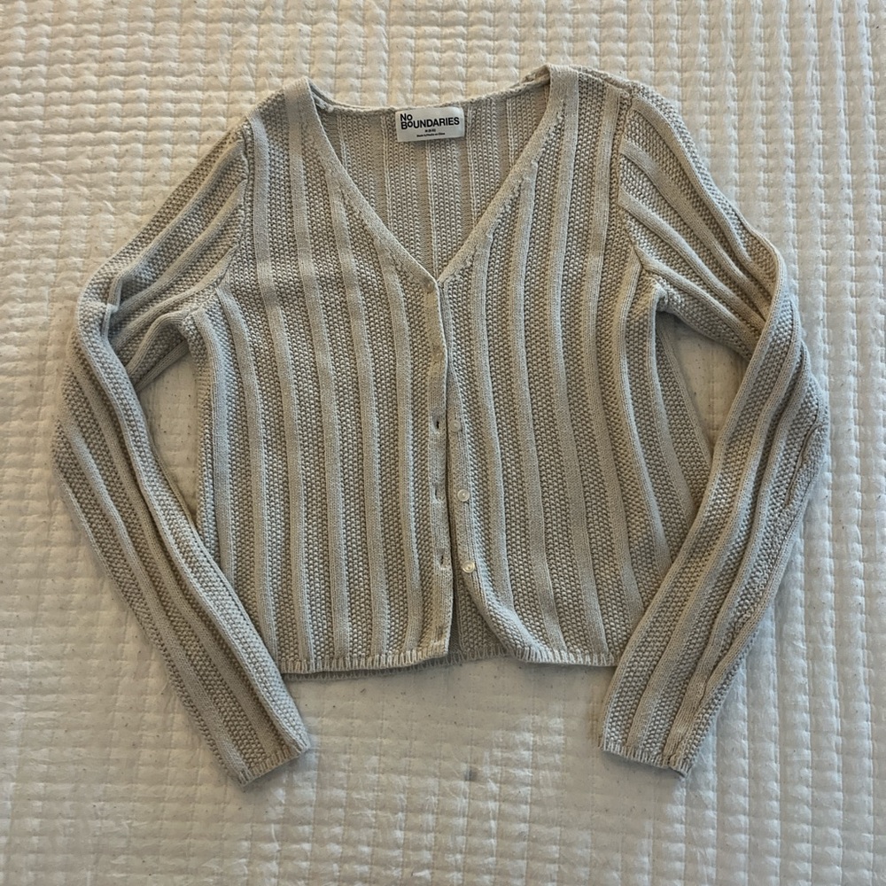 Women's Striped Cardigan Sweater - Cream and Tan